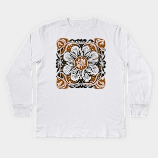 Art Deco Ornament Brown Kids Long Sleeve T-Shirt